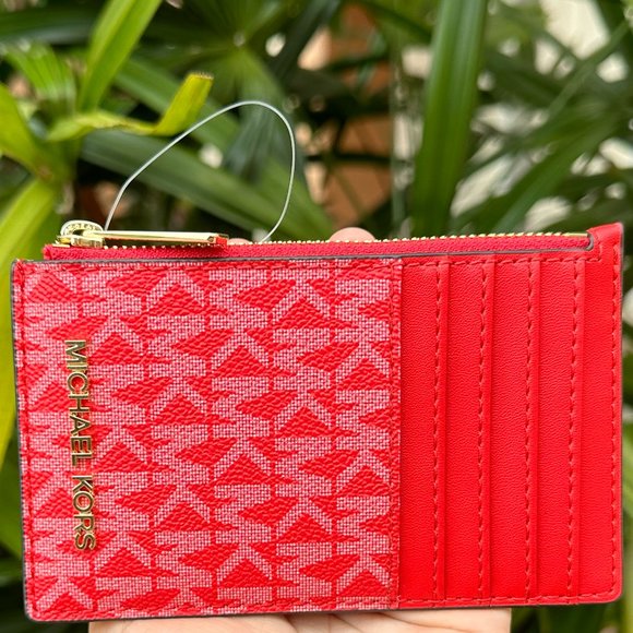 Michael Kors Jet Set Travel Medium Top Zip Card Case Wallet MK Dark Sangria - Picture 2 of 10